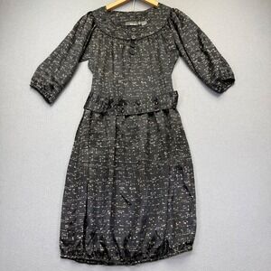 Daryl K Silk Blend Abstract Print Bubble Hem Dress Black Cream Women Size 2